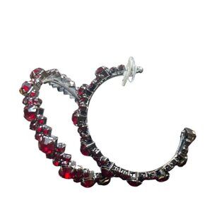 Style & Co. Red Rhinestone C-Hoop Earrings With Gunmetal Finish